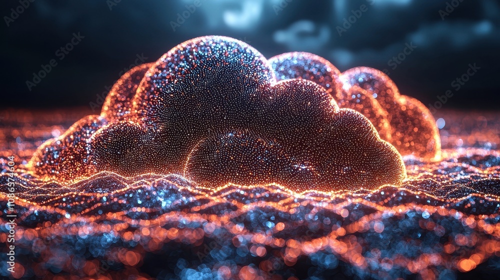 Aufkleber vivid abstract cloudscape with glowing particles and dynamic energy waves illuminating the digital l