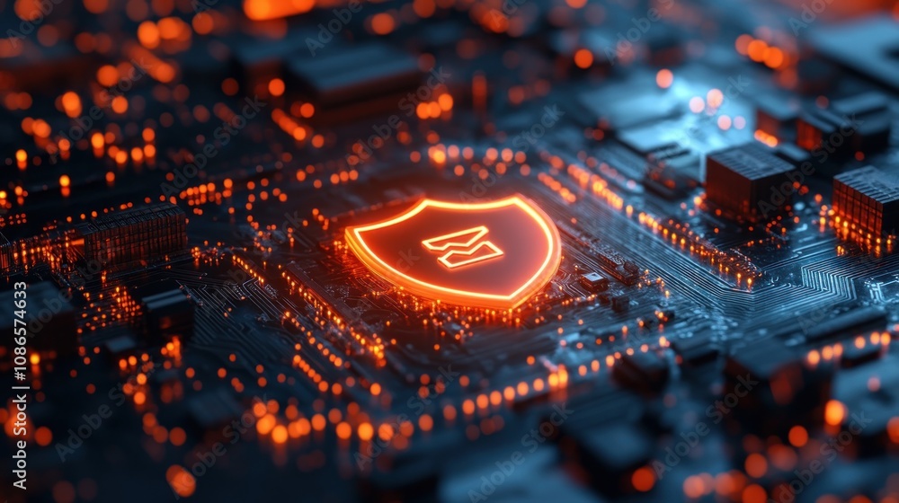Poster 3d model of computer network surrounded by shield icon and cyber insurance document