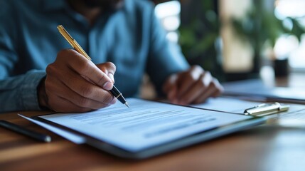 3D model of signing insurance claim document on digital tablet in modern office