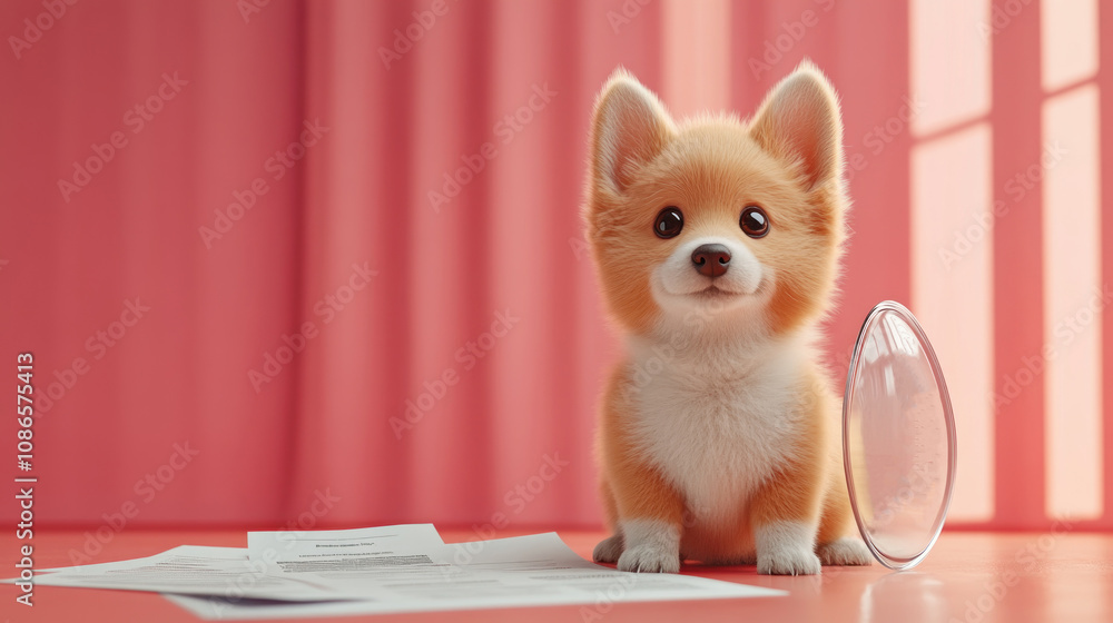 Aufkleber 3d rendering of a pet protected by a floating shield and insurance documents