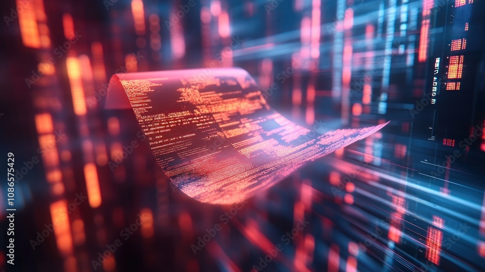 Poster 3d rendering of a parametric insurance document floating above a numerical data graph in a digital w