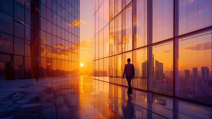 Fototapeta premium Urban Sunset Reflections in Modern Cityscape