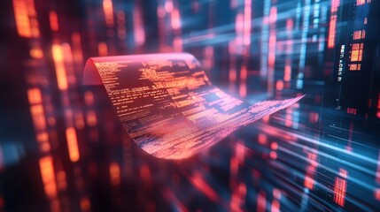 3D rendering of a parametric insurance document floating above a numerical data graph in a digital world.