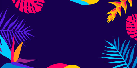 Tropical background. Vector web banner, poster, card for social media, networks. Frame of flowers on blue background. Template with copy space. Asian Pacific American Heritage Month background.