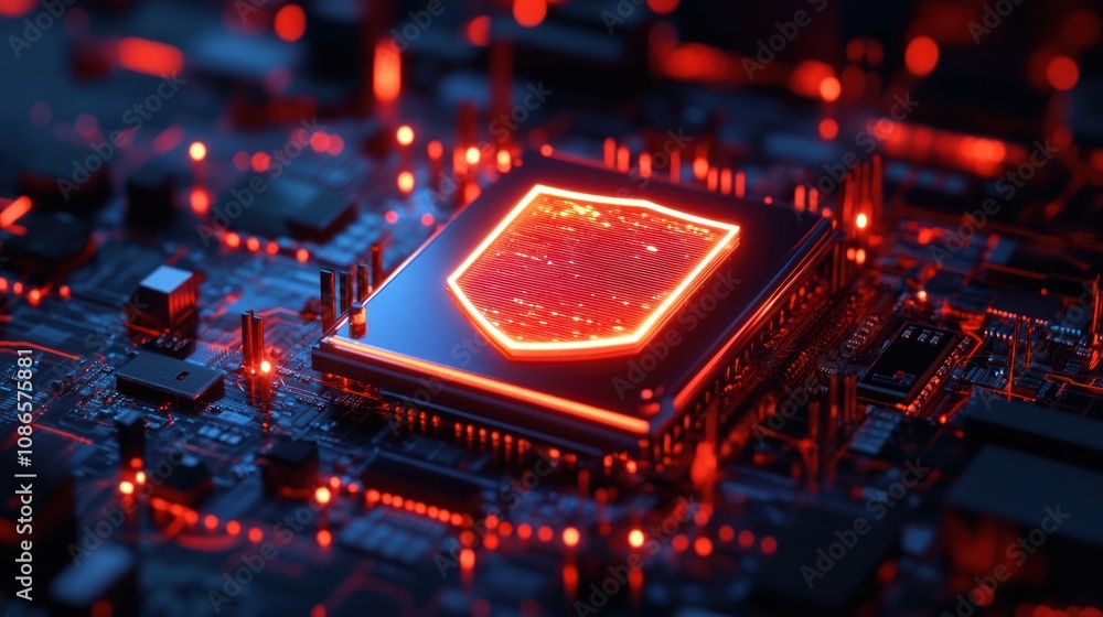 Poster 3d rendering of cyber shield surrounding working computer, suggesting cyber insurance