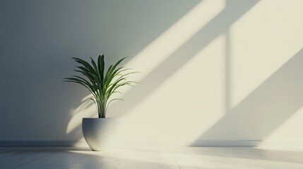 観葉植物と光が差し込む白い部屋