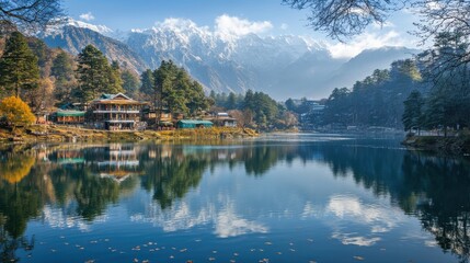 Fototapeta premium Tranquil Lake with Mountain Reflections in Nature