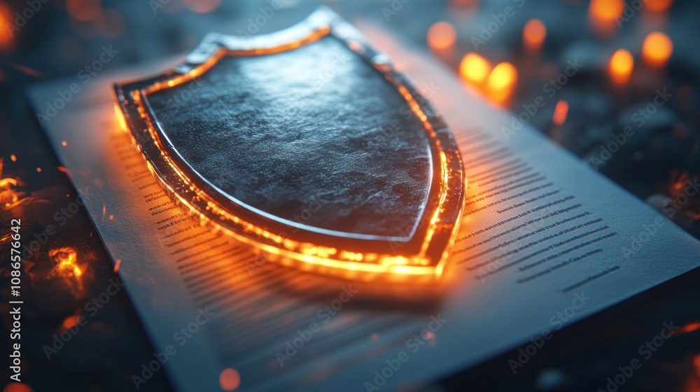 Aufkleber 3d rendering of policy document wrapped in protective shield light