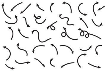 Hand drawn doodle arrows. Set of simple vector arrows.