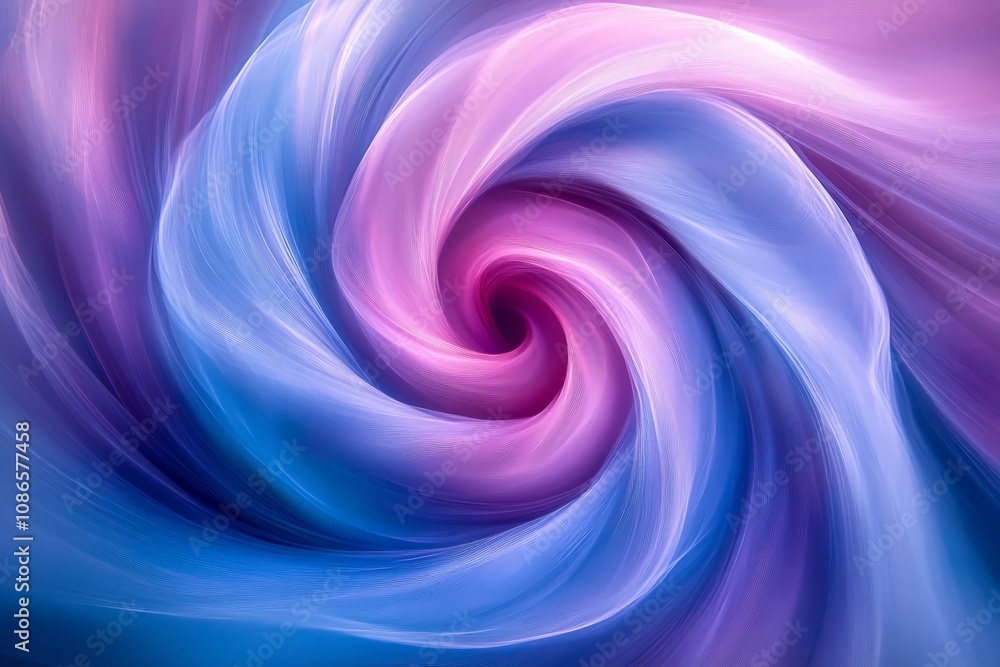 Poster abstract swirling pattern in blue and pink hues, creating a vortex effect.