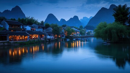 Naklejka premium Tranquil River View in Scenic Mountain Landscape