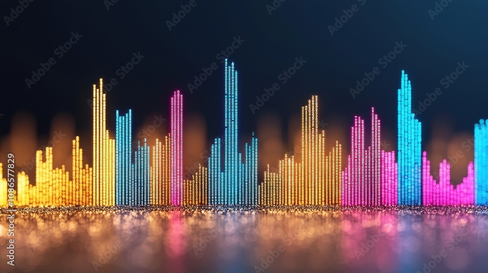 Aufkleber colorful sound wave visual representation with vibrant peaks and valleys showcasing complex audio fr