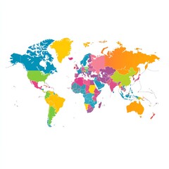 Colorful world map on a white background, ideal for educational and design purposes.