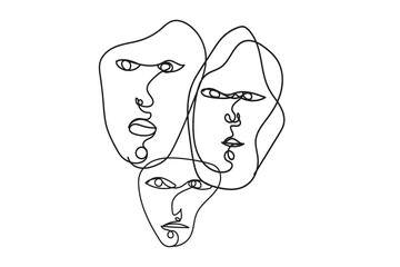 Continuous line, face drawing, fashion minimalist concept, vector illustration.
