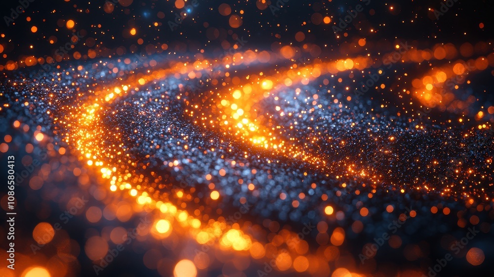 Poster glowing particles on a dark background creating a magical and dreamy atmosphere with sparks, glitter