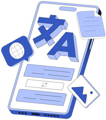 Translator sign on phone with different isons text
