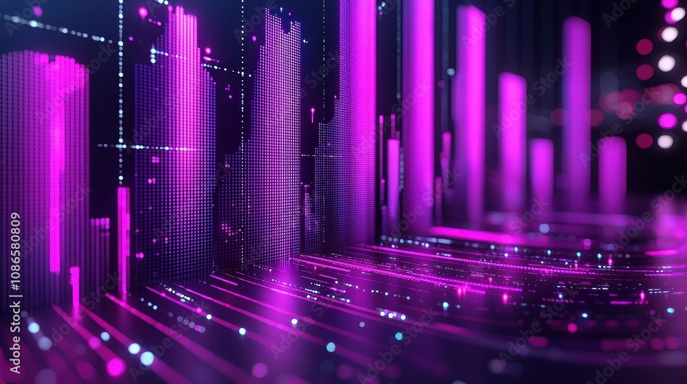 Aufkleber abstract digital landscape featuring vibrant pink neon light rays and graphical elements representin