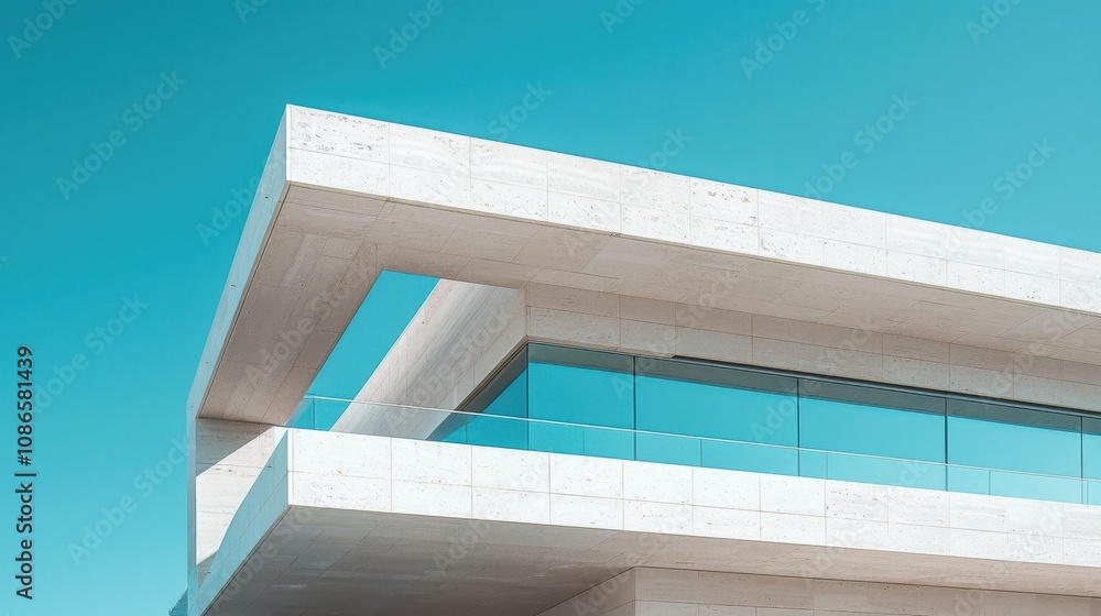 Poster modern building architecture featuring clean lines and stone facade