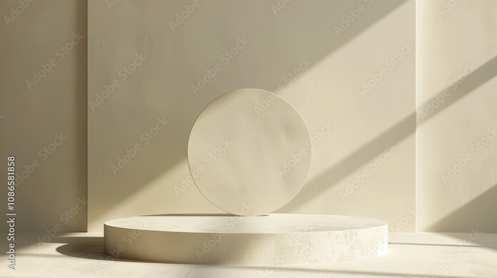 Poster Minimalist Cream Platform Display With Circular Element