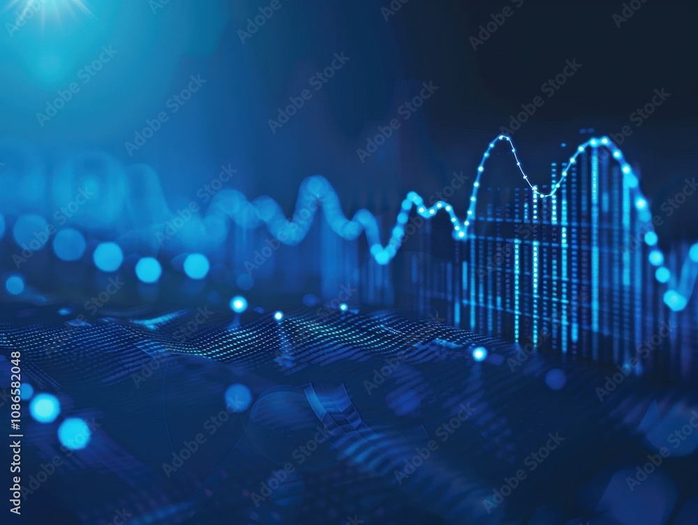 Poster abstract blue data visualization showing stock market trends