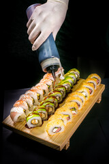 Set of maki sushi rolls nikkei japanese food combo maki