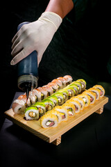 Set of maki sushi rolls nikkei japanese food combo maki