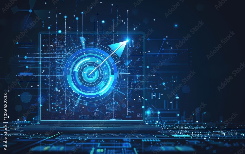 Aufkleber laptop displaying data visualization and upward trending arrow