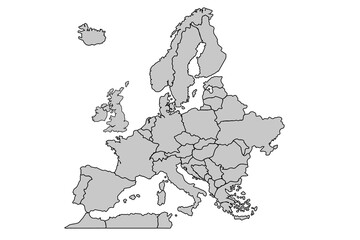 Europe map isolated on white background. for website layouts, background, education, precise, customizable, Travel worldwide, map silhouette backdrop, earth geography, political, reports.