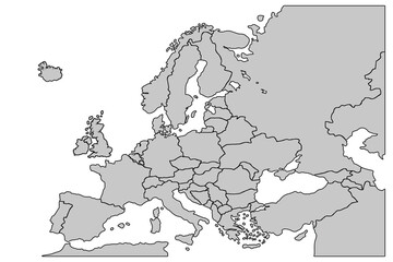 Europe map isolated on white background. for website layouts, background, education, precise, customizable, Travel worldwide, map silhouette backdrop, earth geography, political, reports.