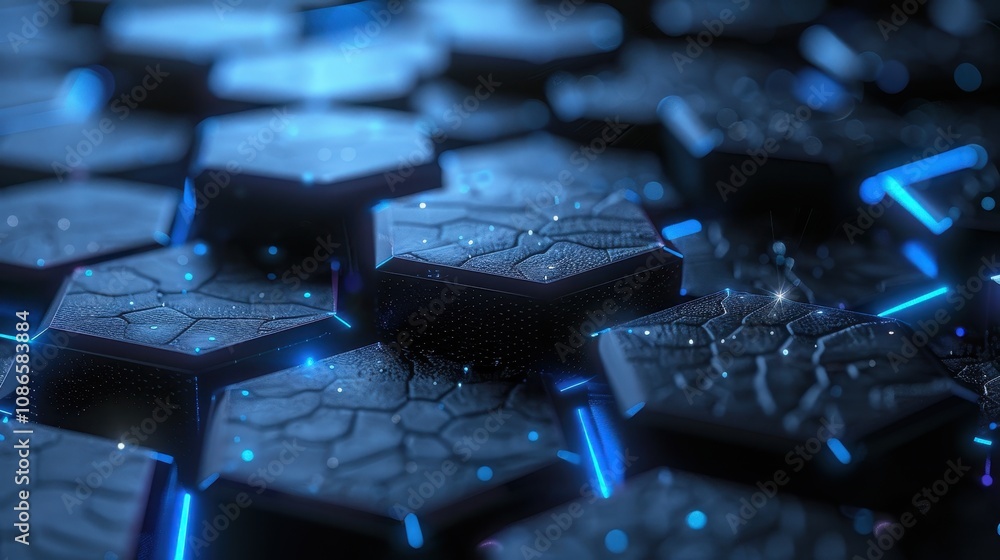 Poster abstract hexagonal structure illuminated by blue light