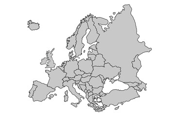 Europe map isolated on white background. for website layouts, background, education, precise, customizable, Travel worldwide, map silhouette backdrop, earth geography, political, reports.