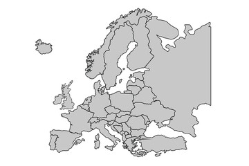 Obraz premium Europe map isolated on white background. for website layouts, background, education, precise, customizable, Travel worldwide, map silhouette backdrop, earth geography, political, reports.