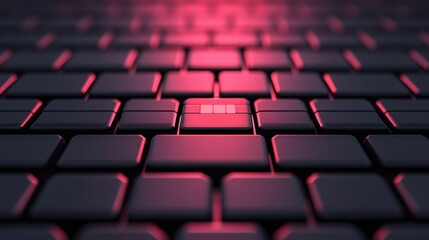 Obraz premium Close-Up of a Dark Keyboard with Neon Lights Highlighting a Single Key, Perfect for Technology Themes and Modern Digital Environments