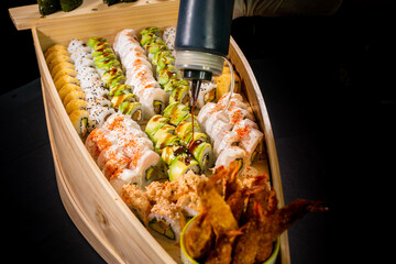 ship of maki sushi rolls nikkei japanese food, combo maki