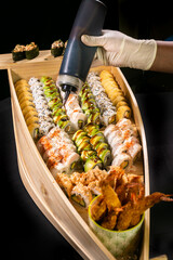 ship of maki sushi rolls nikkei japanese food, combo maki