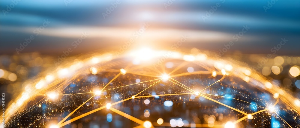 Poster a digital representation of a globe with interconnected lines and lights, symbolizing global connect