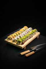 Set of maki sushi rolls nikkei japanese food