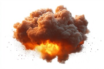 A fiery explosion with intense orange flames and billowing smoke clouds isolated