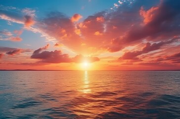 Fototapeta premium Vibrant Sunset Over Calm Ocean Water Sky