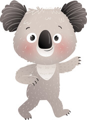 Playful smiling baby koala character.Australian endemic animal colorful cartoon for kids. Australian cute koala greeting adorable illustration for children. Vector character design isolated clip art.