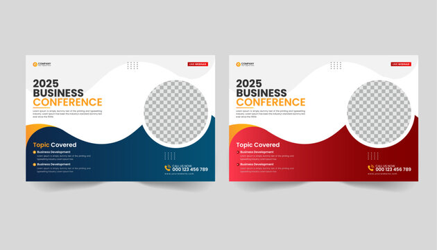 Corporate horizontal business conference flyer template design. Business conference template banner design or online webinar and technology conference social media banner 
