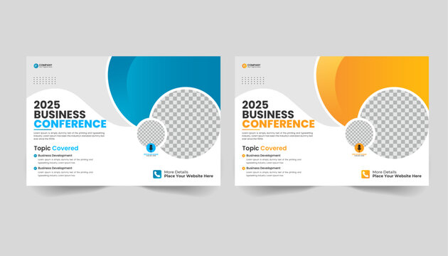 Corporate horizontal business conference flyer template design. Business conference template banner design or online webinar and technology conference social media banner 