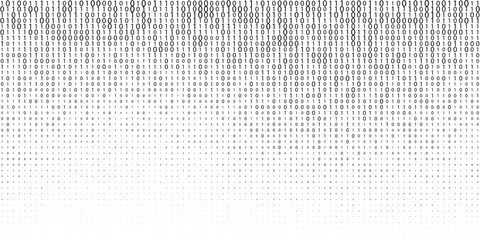 Halftone binary code gradient wave bg. Ones and zeros in oval gradation black and white texture. Digital system language. Computer encoding abstract background