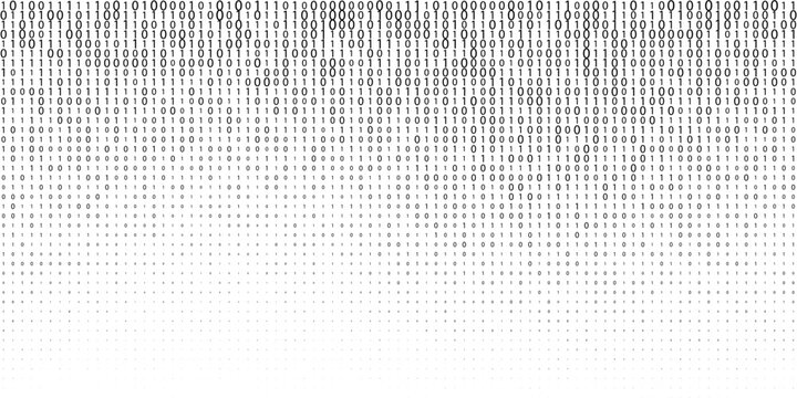 Halftone binary code gradient wave bg. Ones and zeros in oval gradation black and white texture. Digital system language. Computer encoding abstract background
