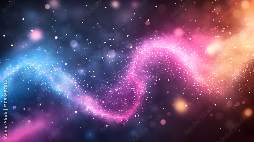 Poster close-up view of swirling neon circuits with colorful light effects and brilliant particles in a dig