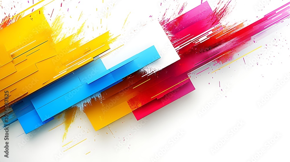 Aufkleber vibrant 3d rendered technology collage with explosive colorful splashes and geometric shapes for inn