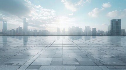 Fototapeta premium Empty Square with Cityscape in the Background