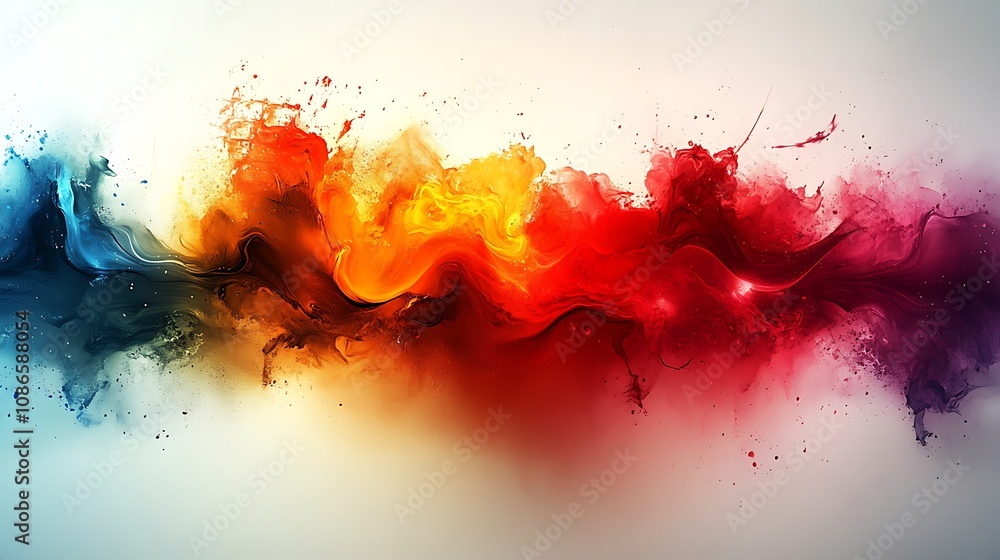 Poster contemporary abstract art piece featuring fragmented shapes and vibrant colors flowing together in a