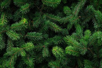 Dense pine branches forming a vibrant green background, perfect for Christmas and New Year celebrations