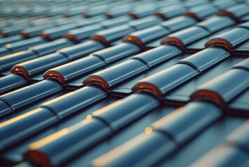 Dark Blue Roof Tiles Pattern Close Up View